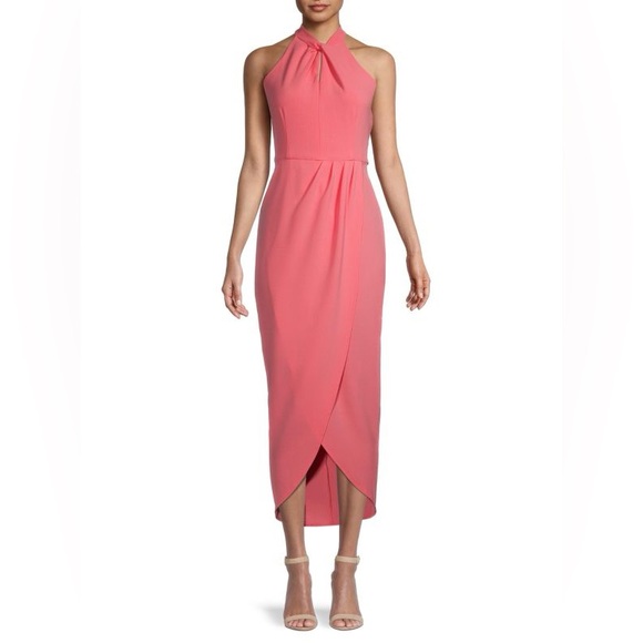 Julia Jordan Pink Asymmetrical Wrap Midi Dress - Picture 1 of 6